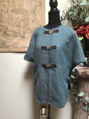 Soft Surroundings Teal and Brown Herringbone Blazer/Cape